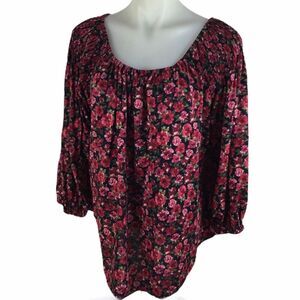 LRL Lauren Ralph Lauren Petite Jersey Off-the-Shoulder Top Floral Navy Size PL